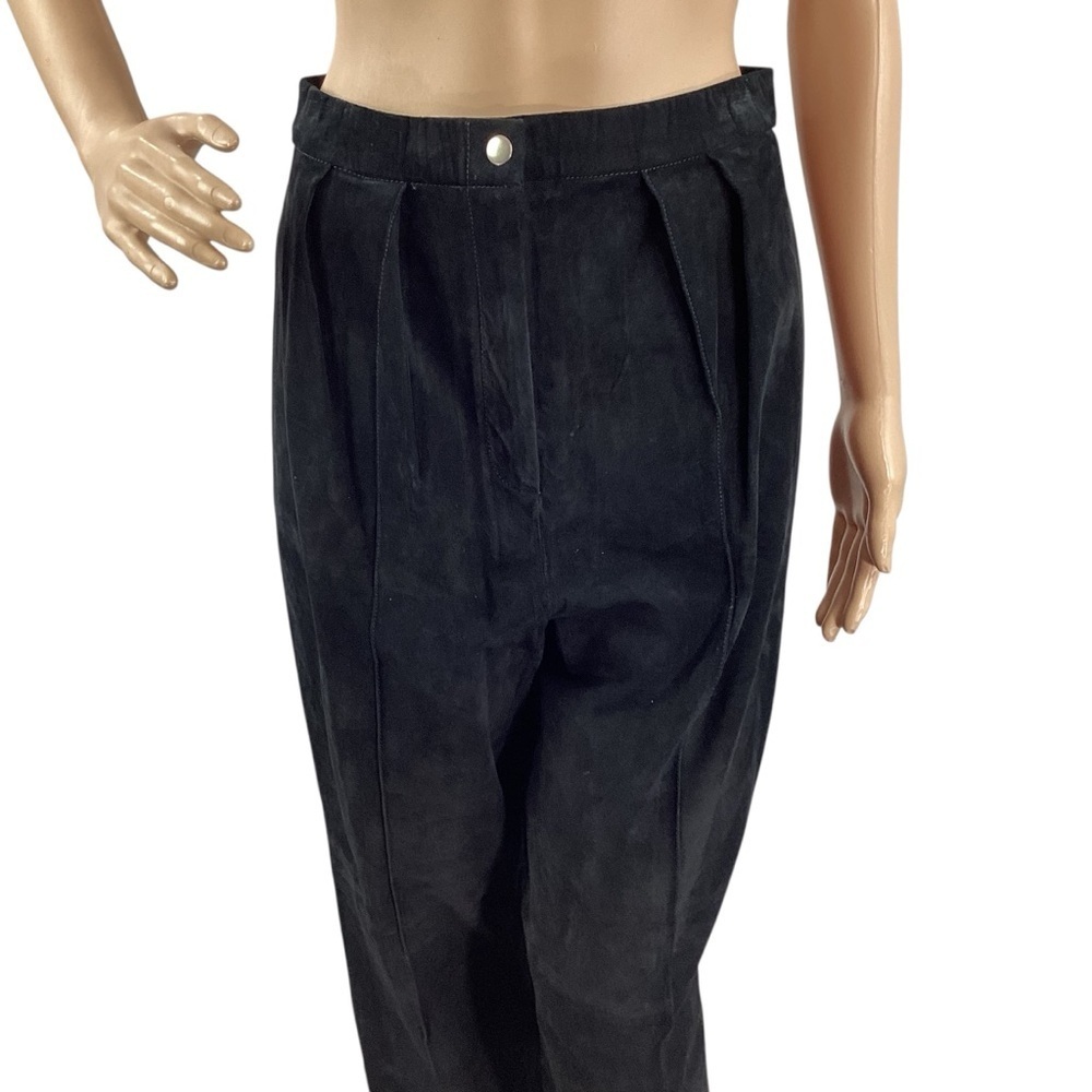 Vintage Pia Rucci Leather High Waist Pleated Tapered Pants Black M - Picture 3 of 7